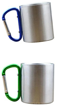 PETSOLA 2pcs 300ml Carabiner Mug Camping Unbreakable Hook Metal Beer Cups Green&Blue