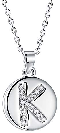 J.Endéar Buchstabe Kette 925 Sterling Silber Brief Initial K Disc Anhänger Halskette für Frauen Freundschaft 40 + 5cm einstellbar