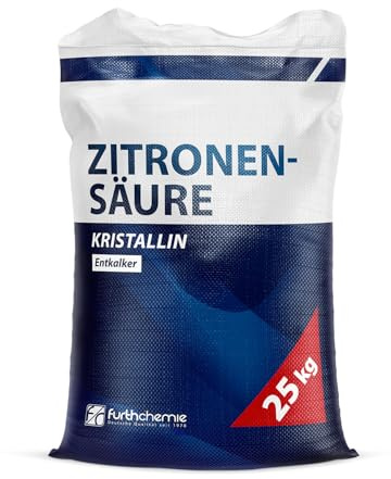 Zitronensäure Pulver 25 kg – Entkalker, Rostlöser, Kalkreiniger | Kristallin, für Wasserkocher, Kaffeevollautomat, Geschirrspüler, Waschmaschine, Spülkasten | CAS 5949-29-1