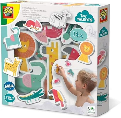 SES Creative | Badespielzeugset Safari-Tiere für Kinder ab 1 Jahr | 14 Spielzeuge : Löwe, Elefant | Flotte + Saugnapf | Fördert die Vorstellungskraft | CO2-neutral | Sicherheit | Babygeschenk | 13097