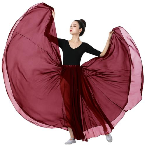 720 Sheer Chiffon 35 Long Ballet Skirt Maxi Skirt for Ballerinas Performance Ballet Dancer Photography Belly Dance Costume (Dark red)