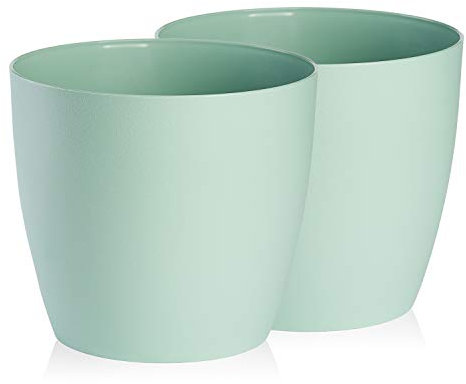Tymar Blumentopf, 2er-Pack, Pflanzentopf aus Kunststoff, Moderne, matt, Runde Form (Minze, ø 20 cm)
