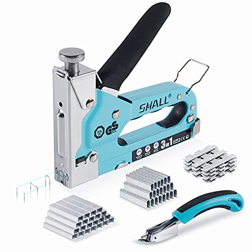 SHALL 3-in-1-Tackerpistole, robust, mit 3000 Heftklammern, Hefterentferner, manueller Nagler mit spezifischen Heftklammern, Auslasspositionsanzeige