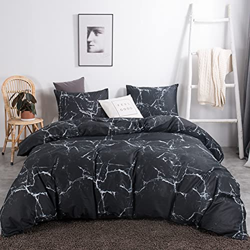 Michorinee Marmor Bettwäsche 135x200 4teilig Schwarz Marmor Optik Muster Microfaser Modern Marmoriert Bettwäsche Set Einzelbett Bettbezug mit Reißverschluss Kissenbezug 80x80 cm