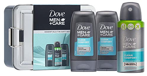 Dove Men+Care Mini Essentials Tin 3 Piece Gift Set, Clean Comfort 2x Bodywash & Deodorant Which is Tough on Sweat, not on Skin with ¼ Moisturiser Technology