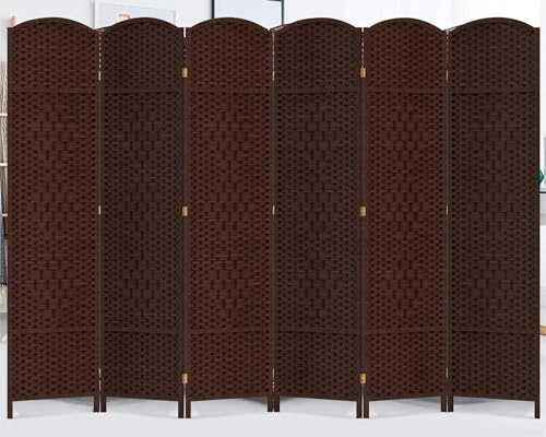 6 Panel Room Divider, 6 FT Wide Folding Screen Room Divider, Brown