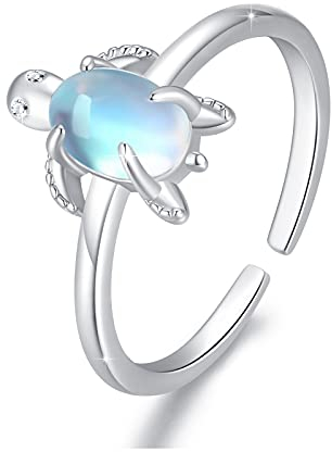 Schildkröte Ringe 925 Sterling Silber Mondstein Verstellbare Offen Tier Ring Regenbogen Muttertags Geschenke Valentinstag für Damen Kinder Mädchen Freundin Mutter Göttin