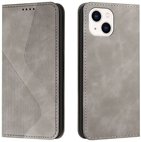 NEXCURIO Wallet Phone Case Compatible with Apple iPhone 13 Phone Case Wallet with Credit Card Holder Stand Women Men Leather Flip Case Folding Cover Shockproof - Grey