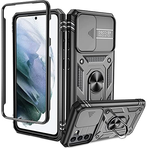 Pilaru Handyhülle für Samsung Galaxy S21 4G/5G Hülle- Stoßfestigkeit Kameraschutz Cover Case,360° Drehbarer Ständer Schutzhülle Militär Outdoor Case Fallschutz Kratzfest Samsung S21 Hülle Schwarz