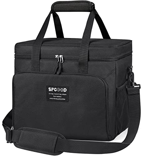 SPGOOD Kühltasche 20L/30L/40L Thermotasche Picknicktasche Groß Isoliert Faltbar Gefriertasche Warmhaltetasche Lunchtasche Tiefkühltasche Cooler Bag Einkaufstasche für Picknick/Büro/BBQ(Schwarz 20L)