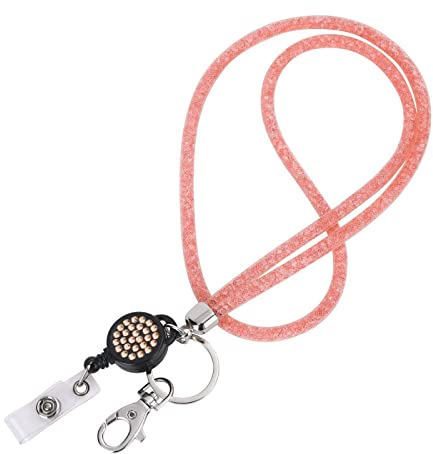 MYSUNBAR Lanyard mit Kartenhalter, Kristall Lanyard Halskette mit Transparent ID Karten Halter, ID Card Holder Abzeichen Kit für Schlüsselanhänger und ID