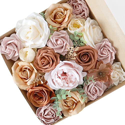 Fouriding Künstliche Blumen, Kunstblumen Gefälschte Rosen Combo DIY für Blumenarrangements, Blumensträuße, Hochzeitsdekoration,Zuhause Dekoration (Bohnenpaste Orange)