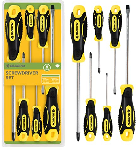 BLOSTM 6 Piece Magnetic Screwdriver Set - Assorted Screwdriver kit 3 x Crosshead Screwdriver & 3 x Flat Head Screwdrivers - Chrome Vanadium Steel Screwdrivers with Ergonomic Non-Slip Handles