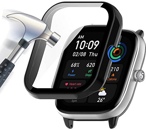Acadeny Hülle Mit Gehärtetes Glas Displayschutz Kompatibles für Amazfit GTS 4 mini,9H Härte 360 Grad Rundum Schutzhülle Ultradünne Schutz PC Case Cover,schwarz, GTS 4 mini-Black-x853