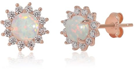 Meissa Opale Orecchini Bianco Fuoco 4.5 x 4.5mm orecchini cerchio piccoli pietra natale Piercing orecchini acciaio chirurgico Gioielli di nozze Regalo per le spose Regalo di laurea, Oro rosa