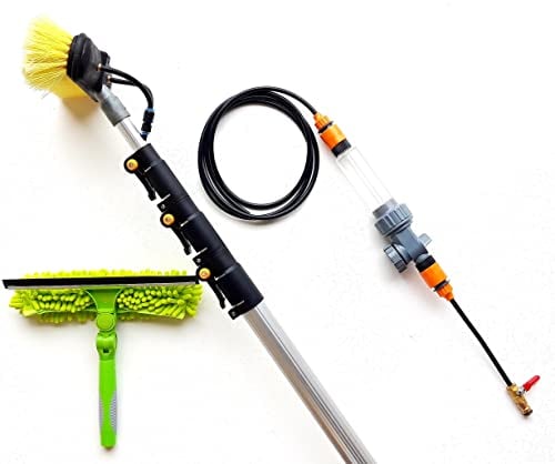 16ft-20ft-24ft Telescopic Water Fed Window Cleaning Pole, Solar Panel Conservatory Roof Cleaning, Hose Fed Squeegee Extendable Hi Reach Extended Brush Kit