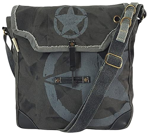 Sunsa Damen/Herren Messenger Bag. Umhängetasche aus Canvas & Leder. Große Vintage Crossbody Tasche. Nachhaltige Handtasche mit Stern. Crossover Bag für Sie/Ihn