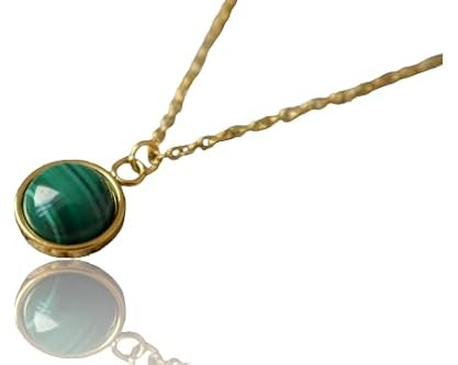 Malachit Kette Gold, Kette mit grünem Stein, rund, Natürliche Malachit Anhänger, minimalistische Schlichte Malachit Edelstein Halskette