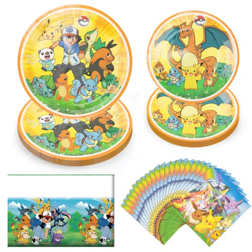 53Pcs Geburtstag Party Set - Partygeschirr, Deko, Servietten, Teller, Tischdecke - Kindergeburtstag Zubehör