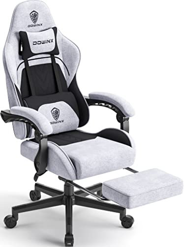 Dowinx Gaming Chair for Adults, Ergonomic Computer Chairs with Footrest, PC Office Chair with Massage, Up to 150Kg, Black & Grey
