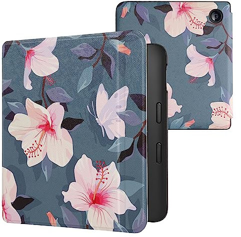 kwmobile Étui Compatible avec Kobo Libra 2 Coque - Étui à Rabat magnétique Tablette eReader Similicuir - Blanc-Rose Clair-Violet