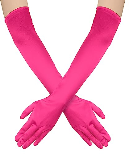 NQEUEPN Lange Damenhandschuhe, 52cm Lange Ellbogen Satinhandschuhe Opernhandschuhe Dehnbare 1920er Handschuhe Handpflege Feuchtigkeitshandschuhe für Frauen Mädchen Abendparty Tanz(Rosenrot)