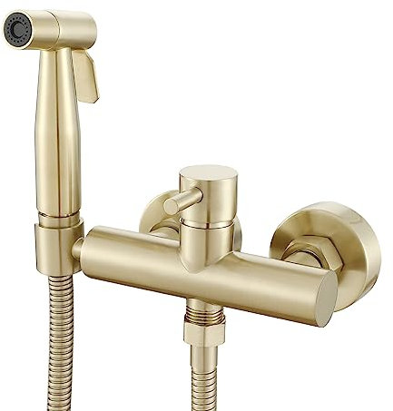 Wussh Kit de douche pour toilettes dissimulées avec bidet musulman Shattaf avec mélange chaud et froid en laiton doré brossé