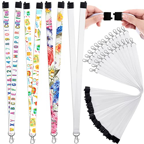 Shihanee 40 Stück Sublimations-Lanyards mit weißen Halsbändern zum Selbermachen, mit abnehmbaren Schnallen, Wärmeübertragung für Schlüsselanhänger, Ausweis, Namensschild, Handy, 40 Stück