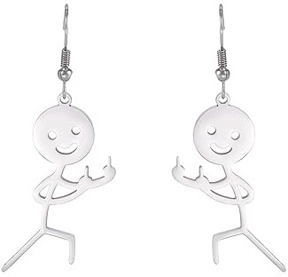 Funny Smiley Mittelfinger Graffiti Dangle Ohrringe Personalisierte Coole Gesten Halskette Punk Kreative Einzigartige Handgemachte Statement Freundschaft Schmuck Frauen Männer (silber 2)