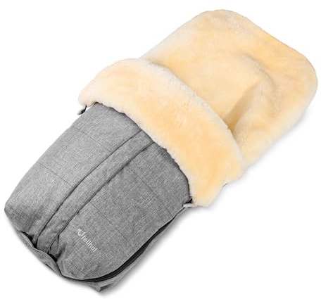 Fellhof ASPEN Lammfell Kinderwagen Fußsack | 50x98 cm | Merino-Lammfell | für ergonomische Buggys | wind- und wasserabweisend | black-melange