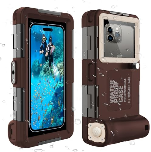 ShellBox Case Tauchhülle 2. Generation für iPhone/Samsung Galaxy-Serie, universelle Handys [4,9–6,9 Zoll], Schnorcheln [15 m] Ganzkörperschutz (Kaffee-Beige)