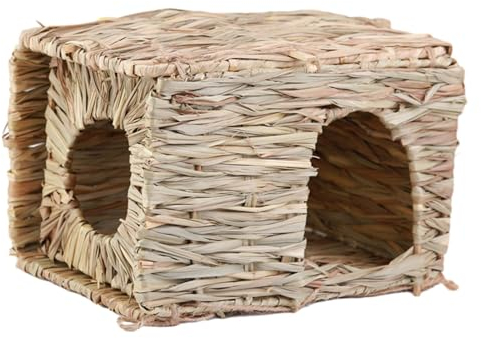 MagiDeal Maison en Herbe pour Lapins, cabane de lit Pliable en Herbe fabriquée à la Main avec Ouvertures, Maison de Jeu pour Furet Lapin Chinchilla