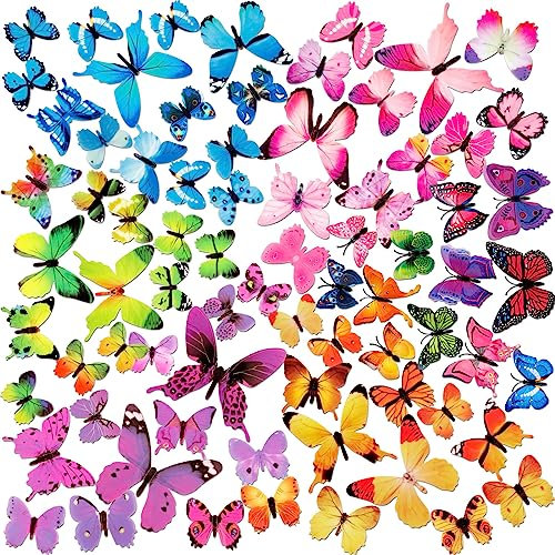 3D Colorful Butterfly Wall Stickers, 72PCS Removable Butterfly Wall Decals, Butterflies DIY Art Decor Crafts for Party Offices Bedroom Room Sticker Set
