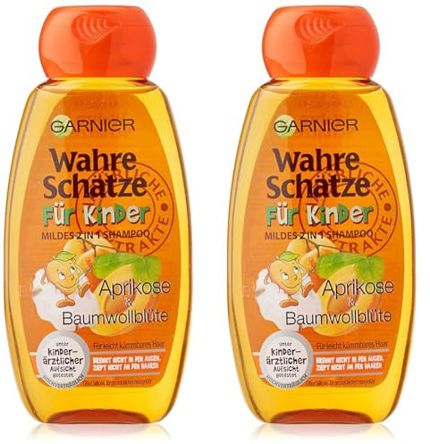 Garnier 2in1 Shampoo, mild, für Kinder, reinigt besonders schonend, brennt nicht in den Augen, ohne Parabene, ohne Silikone, Wahre Schätze, 2er Pack (1 x 250 ml)