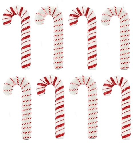 8 Stück Zuckerstange18 cm groß Rot Weiß Weihnachtanhänger Glitzer Weihnachtsdeko Zuckerstangen