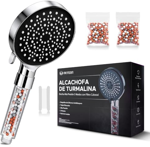 Duschkopf mit doppeltem Filter, Duschkopf mit 5 Modi und Antikalkfilter, einstellbarer Druck über verschiedene Verwendungsarten, inklusive Filter und Turmalin