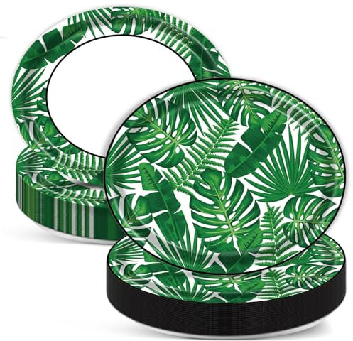 Qyeahkj 50 PCS Tropical Oval Paper Plates Large 11” Disposable Palm Leaf Party Decorations Summer Hawaiian Luau Supplies Favor for Summer Dinner Birthday Platters Party Tableware Set