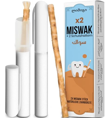 MODOGO® Miswak Siwak Zahnbürste x2 mit Etui x2 - Natürliche Zahnpflege mit Miswak-Stick - Bio Zahnholz für gesunde Zähne - Traditionelle Zahnreinigung für Mensch & Umwelt - Frisch verpackt