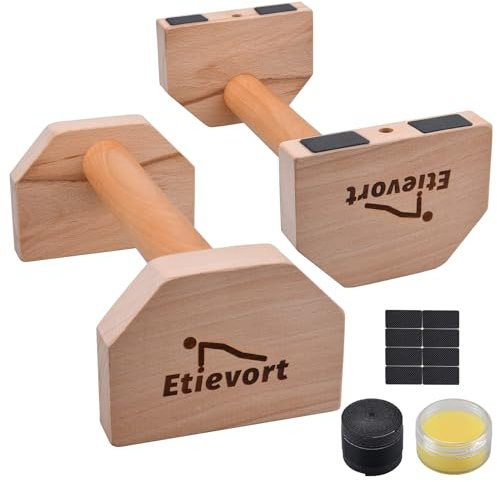 Etievort Premium Holz Liegestützgriffe, 1 Paar Liegestützstangen Ständer, Rutschfeste Push-up bars Joint, Handstand Griffe, Liegestütze Brett Indoor & Outdoor für Fitness, Gymnastik, Aerobic