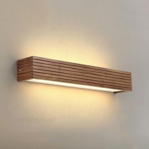 Lampada da specchio rustica in legno lungo, applique da parete, colore noce, V-intage, a LED, lampada da parete Compatible with bagno, barra luminosa su specchio, Compatible with camera da letto, sogg