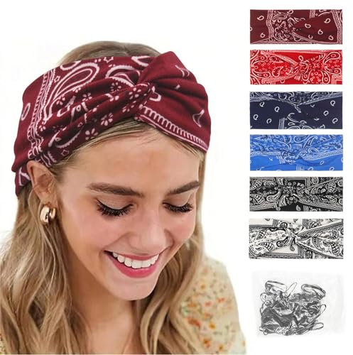 6 Stück Mehrfarbiges Breite Haarband Kopftücher, Sommer Boho Stirnband Print Haarschmuck, Dauerhaft Haarbänder Damen Breite Elastische Weiche, Yoga Sport Haarband Mehrfarbig für Frauen Mädchen