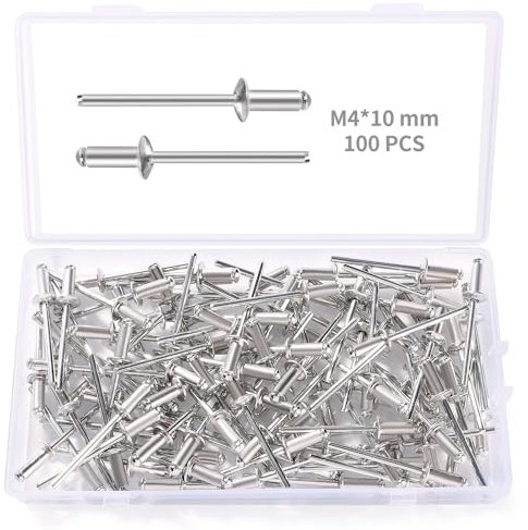 YIXISI 100 Stücke M4x10 mm Aluminium Blindnieten, Große Flansch Blindnieten, Dome Blind Nieten, für Metall Holz Aufbewahrungsbox Möbel Kunststoff