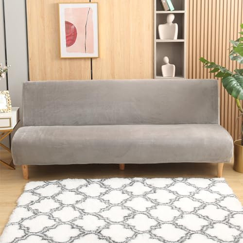 Odot Verdickter Samt Sofa Überzug, Einfarbig Sofabezug Stretch Couch Überzug Keine Armlehnen Sofaüberwurf, für Sofaschutz, Wohnzimmer, Heimdekoration Sofa Cover (Silber Grau,L(190-210cm))