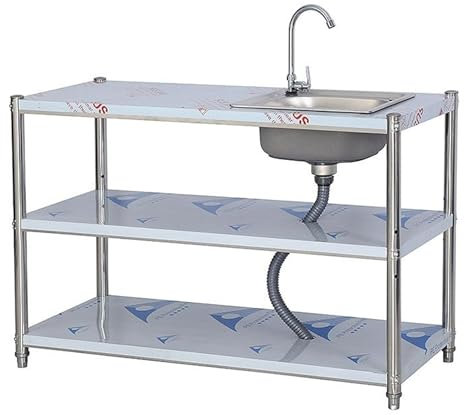 Evier Exterieur,Evier Inox 1 bac,Evier Cuisine avec egouttoir,Meuble Plonge Inox Autoportant,Évier Utilitaire avec Robinet et Support, Lavabo pour Restaurant,Garage,Jardin,Entrepôts,Camping-car RV(120