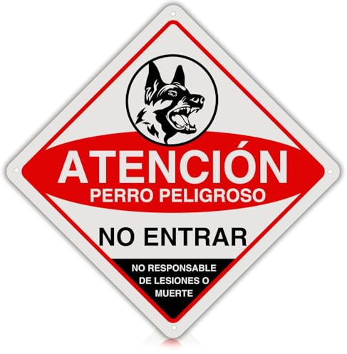 LEIASA | Cartel Perro Peligroso - 21x21 cm - Aluminio Reflectante - Grosor 0.8 mm - Señal Cuidado Perros - Apto Exterior - Impresión UV - Señal Aviso Perros - Placa Cuidado con el Perro