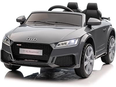 FINOOS Kinder elektroauto A.U.D.I. TTRS 12V Elektroauto für Kinder, mit Fernbedienung 2,4GHz, Akku: 12V, 4,5Ah, 2 x Motor 30 Watt (Grau)