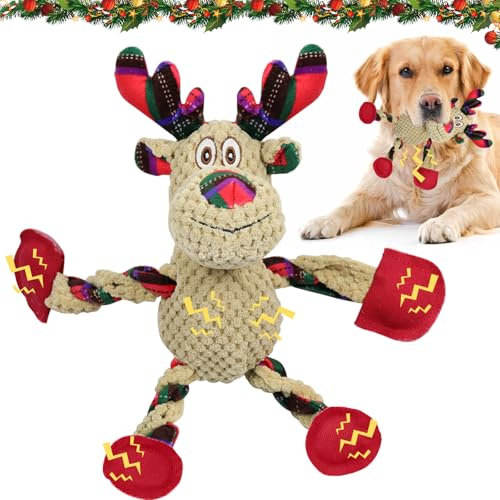 Hundespielzeug Weihnachten, Rentier Quietschendes Hundespielzeug, Spielzeug Hund Weihnachten, Interaktives Hunde Spielzeug, Hunde Kauspielzeug,Weihnachten Geschenke für Haustiere Welpen,Mittel Hunde