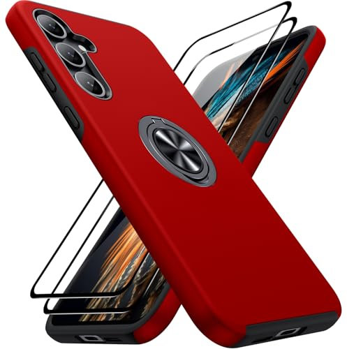 AOUIA for Samsung Galaxy A55 5G Case with 2 Screen Protector, Military Protection Shockproof Samsung A55 5G Phone Case with 360° Rotating Ring Kickstand for Samsung A55, Red