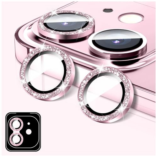 LucBuy Protezione per Obiettivo Della Fotocamera per iPhone 11, Copertura per Fotocamera in Vetro Temperato Glitterato, Anelli Metallici Individuali con Allineamento Automatico