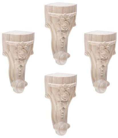 Mikikit 4pcs Solid Wood Sofa Legs Furniture Feet Wood Carved Design for Sofa Leg Floor Replacement